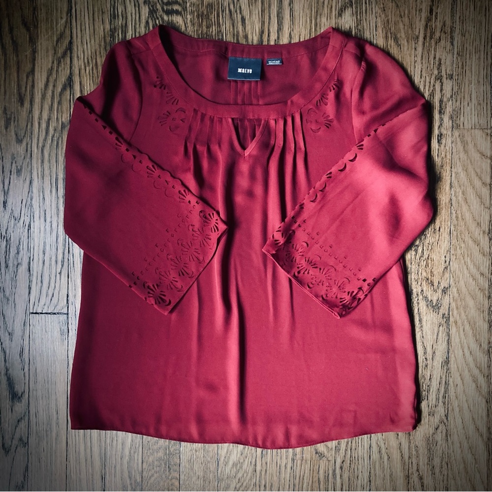 Anthropologie maroon die-cut blouse size 2